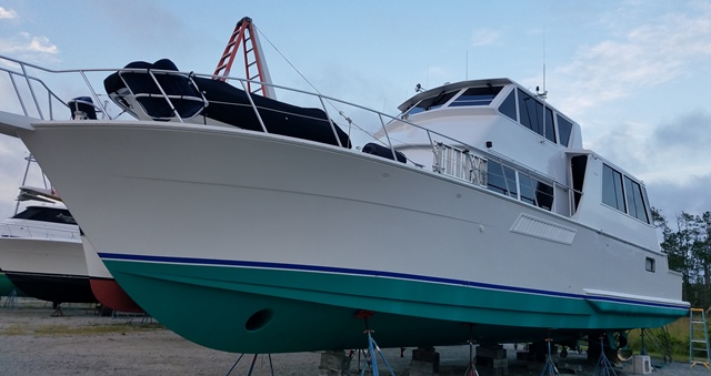 Viking 60' with new boat windows and exterior paint